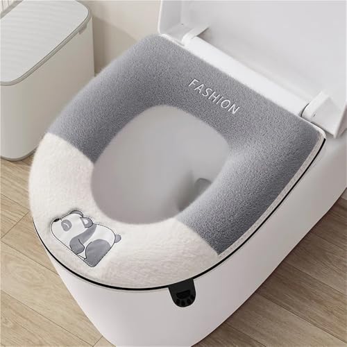 FDZDBLCECH Cute Panda Home Soft Toilet Seat Cover Thickened for Winter Toilet Pad Case Warm WC Rim Mat Cape Portable Zipper Potty Cushion(Gray)