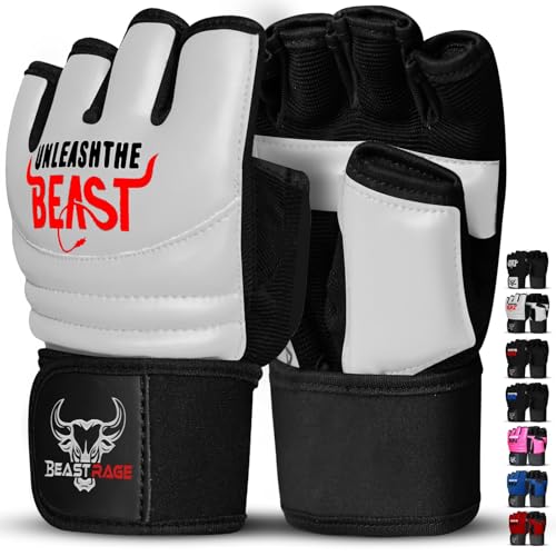BEAST RAGE MMA Gloves Martial Arts Punch Bag Taekwondo Karate Mittens Gloves for Men and Women, Half Finger MMA Kickboxing Sparring Boxing Training Gloves