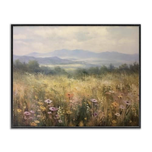 Stupell Industries Prairie Flowers & Mountains Black Framed Giclee Art design b…