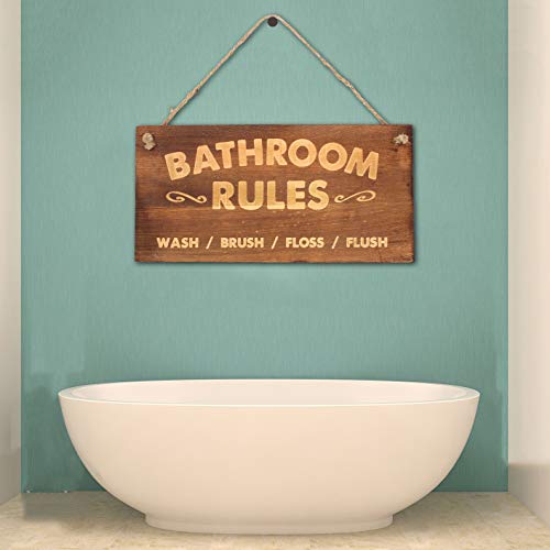 Agantree art Bathroom Rules Sign 12 x 6 Inch Hanging Rustic Farmhouse Plank Wood Decorative Wall Art Bathroom Sign Plaque Bathroom Décor