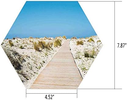 Hexagon Wall Sticker,Mural Decal,Beach,Footpath on Le Dune Beach in South of Sardinia Island Italian Style Peaceful Hours,Cream Blue,for Home Decor 4.52x7.87 10 Pcs/Set