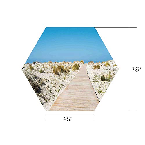 Hexagon Wall Sticker,Mural Decal,Beach,Footpath on Le Dune Beach in South of Sardinia Island Italian Style Peaceful Hours,Cream Blue,for Home Decor 4.52x7.87 10 Pcs/Set