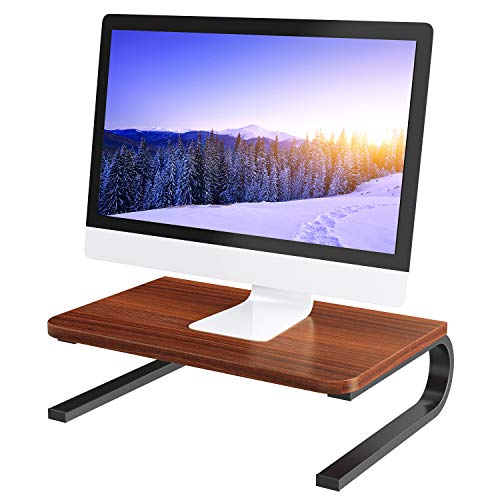 Wood Monitor Stand – Computer Monitor Stand Riser with 14.5 Inch Wood Grain Platform for Laptop, Printer, Tablet, TV, PC, Screen Riser to 4.6 Inch Height for Home & Office Use by HUANUO
