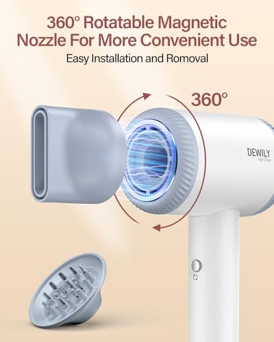 DEWILY Professional Ionic Hair Dryer - Fast Hair Dryer, High Speed Motor 110,000 RPM, Magnetic Diffuser and Concentrator