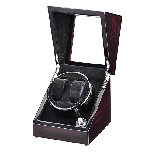 Koval Inc. Double Auto-Wood Watch Winder Display Case Organizer Wooden Storage Box W Japanese Motor (Black Interior)