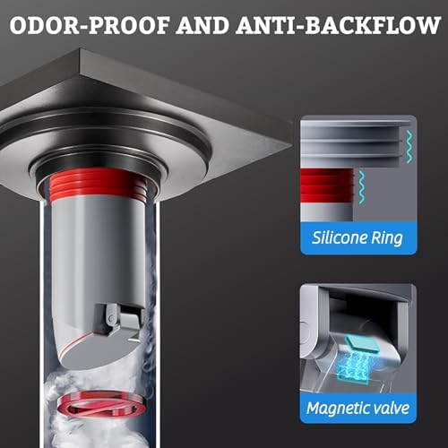 COLDDD Odor-Proof Shower Drain Plug - Backflow Preventer with Magnetic Closure Valve, Hair Catcher, and Silicone Reducer Ring, Fits 1.9''-3.9'' ID Drains, Sewers, and Pipes