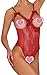 Women Sexy Teddy Lingerie One Piece Lace Babydoll Bodysuit Nightie Plus Size S-3XL (Large, Wine Red)