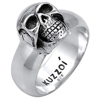 Kuzzoi Totenkopf Herrenring, in 925 Sterling Silber, schwarz oxidiert mit Gravur