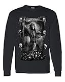 Unisex Biker Grim Reaper Skulls and Scythe Dark Angel BLACK Long Sleeve T-shirt (4XL)