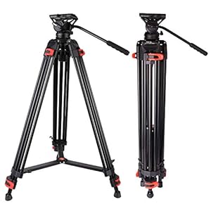 Heavy Duty Tripod, Camera Video Tripod with Fluid Head Aluminum Twin Tube 74.4 inch, Max Loading 17.6 LBS, for Canon…