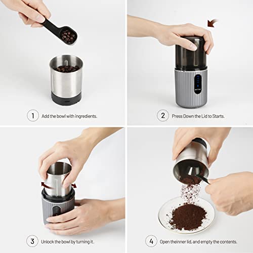 Secura Cordless Coffee Grinder Electric, Spice Grinder Electric, USB