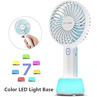 OCUBE Handheld Fan, Mini Hand Held Fan with 7 Color LED Light Base, 2000mAh Battery Operated USB Rechargeable Desk Fan, 3 Speeds Electric Portable Personal Cooling Fan for Home Office Travel (Blue)