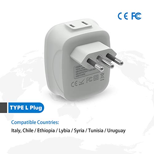 [2Pack] Italy Travel Power Adapter, VINTAR 3 Prong Grounded Plug with 2 USB and 2 American