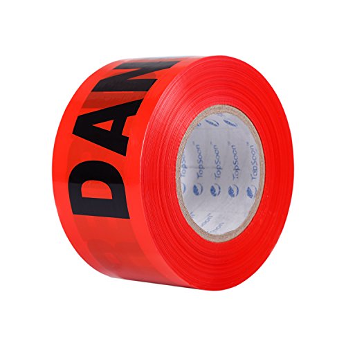 TopSoon Red DANGER Tape Caution Tape Roll 3-Inch by 1000-Feet Non-Adhesive Sharp Red Color Warning Tape