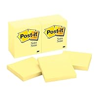 Post-it Notes, Canary Yellow, Call out Important Information, Recyclable, 3 in. x 3 in, 12 Pads/Pack, 100 Sheets/Pad (654)