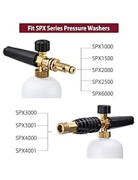MATCC Cañón de espuma para Sun Joe, Lanza de espuma de nieve ajustable para Sun Joe serie SPX arandelas a presión de chorro de lavado con conector rápido de latón espuma blaster 0,22 galón botella