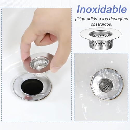 SHUUDAUKO 4 Piezas Coladores de Desagüe para Lavabo, Tapa de Desagüe de Acero Inoxidable, Atrapapelos, para Ducha, Tocador y Lavabo de Caravana - Antiobstrucción, Fácil de Limpiar