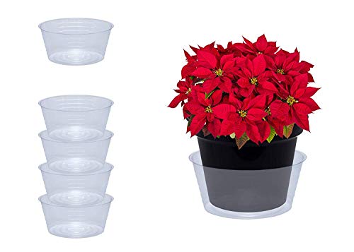 Curtis Wagner Plastics Plant Tray Basket Liner (5-Pack) – Clear, Deep (Diameter = 4 top, 2.87 Bottom, 2.37 Depth) Thin Plastic for Indoor or Garden – Clear, Black & Terracotta Floor Savers
