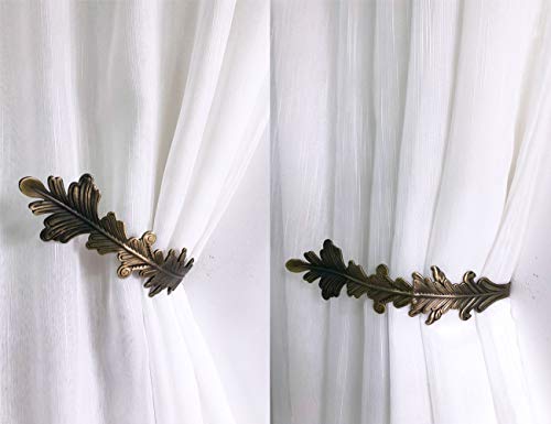 Chictie Vintage Leaves Curtain Holdbacks Bronze Wall Mounted Drapery Holder Hooks Pack of 2 (Retro Bronze Long Leaves Hook)