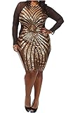 Women's Plus-Size Diamond Pattern Gauze Sequined Bodycon Cocktail Dress, XXL, Gold B