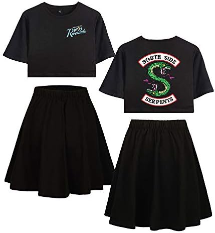 Riverdale Two Piece Set Southside Serpents Crop Top and Skirt Summer Cotton Printed Tracksuits Exposed Tops and Dress