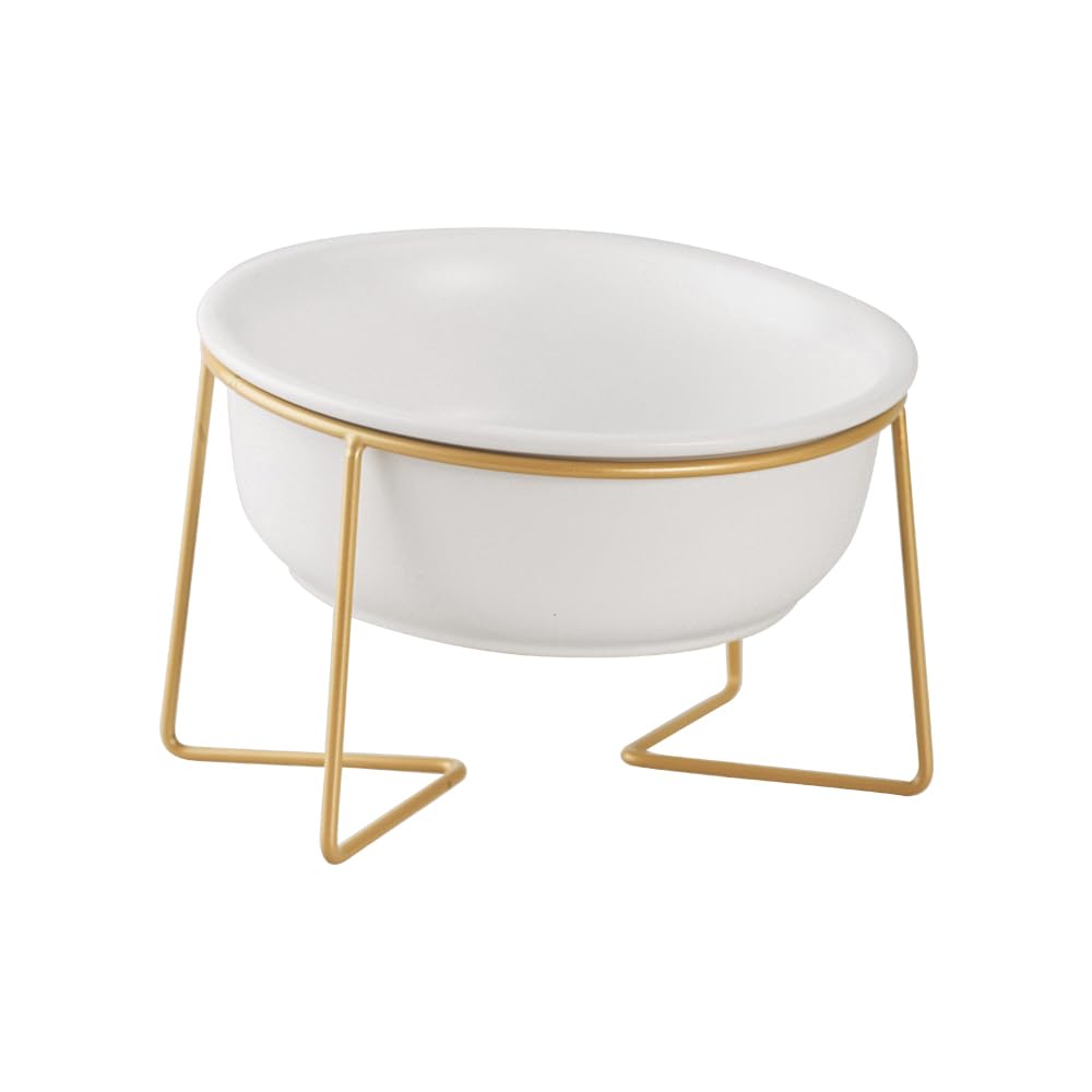 Ceramic Dog Bowls Elevated Tilted - Raised Dog Bowl with Metal Stand - Lifted Cat Feeding Bowls Anti Vomit - Dog Dishes for Food and Water - Pet Dish for Small to Medium Dogs and Large Cats - 800 ml
