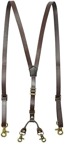 0.6" Wide Full-Grain Thick Coffee Suspenders for Women and Men, European Style with Vintage Clips, Wedding Suspenders