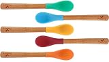 Avanchy First Stage Infant Feeding Spoons Natural Bamboo Soft Silicone Tip Baby Spoon | Curved Training Hold | Travel Gift Set for Baby | 6.5" L X 1" W - 5 Pack (Assorted)