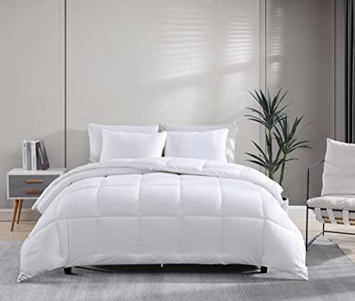 Comforter Twin Size Goose Down Alternative Microfiber Quilted Solid Comforter/Duvet Insert - Ultra Soft Hypoallergenic Bedding - Medium Warmth for All Seasons Twin Comforter - White