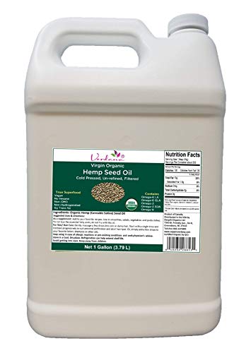 Verdana Organic Cold Pressed Unrefined Canadian Hemp Seed Oil - Bulk 1 Gallon - Liquid Extract -Non-GMO - Kosher Food Grade - Non-Psychoactive - Zero THC - Omega - for Skin, Hair, Carrier & Massage