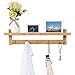 LANGRIA Wall-Mounted Coat Hook Bamboo Wooden Coat Rack and Hook Rack with 5 Metal Hooks and Upper Shelf for Storage Scandinavian Style for Hallway Bathroom Living Room Bedroom, Bamboo Color