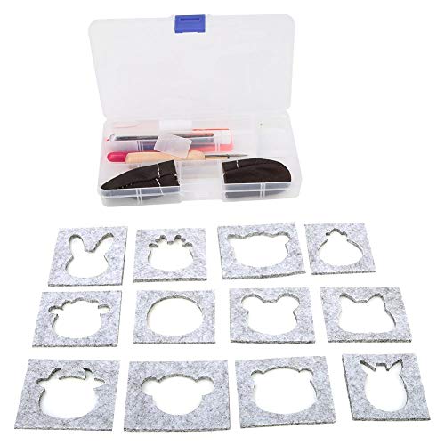 Pokerty Needle Felting Supplies, DIY Handcraft Wool Felting Tool Set Needle Felting Craft with 12 Mold Scissors Awl Tool Kit for Beginners