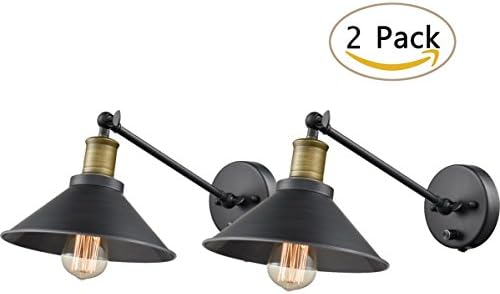 Dazhuan Modern Farmhouse Black Swing Arm Wall Light Set of 2 with On/Off Switch Knob and Outlet Cord Wall Sconce Lighting, 2-Pack, Without Plugs