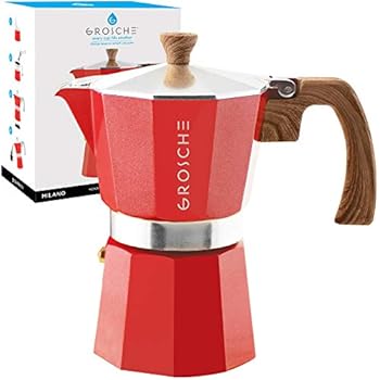GROSCHE Milano Stovetop Espresso Maker Moka Pot 6 Cup, 9.3 oz, Red - Cuban Coffee Maker Stove top coffee maker Moka Italian espresso greca coffee maker brewer percolator