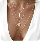 Chmier Bohemia Layered Choker Necklace Star Choker Gold Coin Necklace Bar Pendant Necklace Lariat Y Necklace
