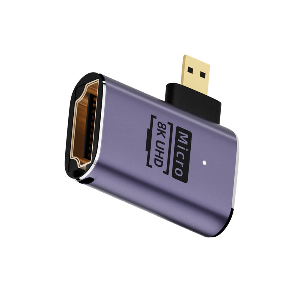 NFHK Left Angled Micro HDMI Male to HDMI 2.1 Female UHD Extension Gold Converter Adapter Support 8K 60hz HDTV