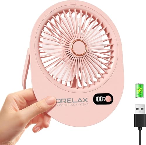 USB Desk Fan,3 IN 1Rechargeable Table Fans with Brushless Motor,180 Adjustable,6 Speed Strong Wind Ultra Quiet Small Personal Fan,Mini Desktop Fans for Office/Bedroom,Gift for Women/Men/girls (Pink)