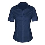 SUNNOW Womens Tailored Short Sleeve Basic Simple Button-Down Shirt With Stretch (XL, Dark Blue)