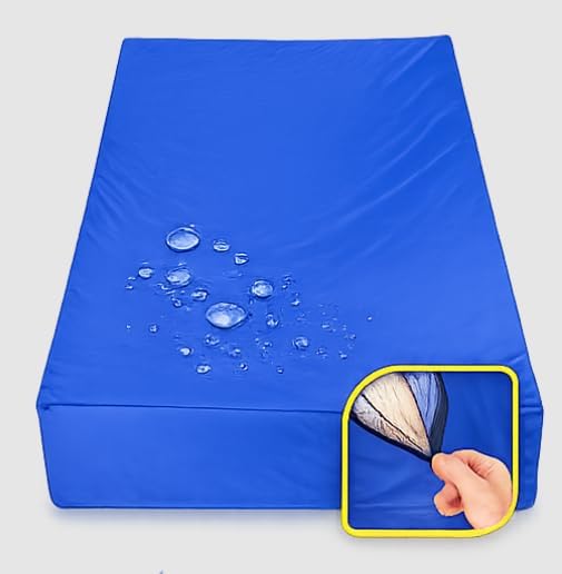 Capa Protetora de Colchão de Casal com Zíper, Impermeável, Azul, Material PVC Hospitalar, Hipoalergênica, Antiácaro, Fácil Limpeza, Protetor Anti Urina Xixi (138x188x30)