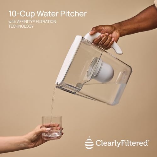 Clearly Filtered Filtered Water Pitcher - 80 Fl Oz, NSF Certified - Targets 365+ Contaminants - Fluoride, PFAS, Lead, Chlorine, Microplastics - BPA/BPS Free - 10 Cup Filter (Pitcher Includes 1 Filter)
