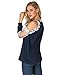 StyleDome Women's Casual Long Sleeve Lace Shirt Cold Shoulder Tops Basic Tee Crochet Blouses 3-Navy L