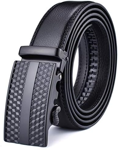Xhtang Men's Solid Buckle with Automatic Ratchet Leather Belt 35mm Wide 1 3/8" (Waist:36-42, Black)