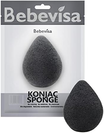 Bamboo Charcoal Konjac Sponge - Bebevisa Natural Bamboo Charcoal Face Cleansing Exfoliating for Sensitive and Oily Skin,Body Massage Tools for Women and Men