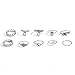 idealway 10 Pcs/Set Vintage Retro Silver Plated Elephant Moon Crystal Joint Knuckle Nail Ring Set (Silver)