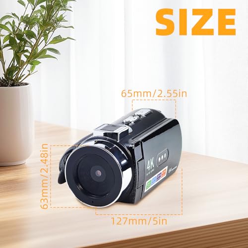 Flylin 4K HD Video Camera, 28X Digital Zoom Camcorder Vlogging Camera with Night Vision, WiFi 3” IPS Touchscreen Video Recorder for YouTube, Record Memories, Moments (Black)