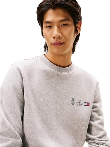 Sweatshirt Hombre Small Crest Outline con Cuello Redondo, Gris (Medium Grey Heather), XL