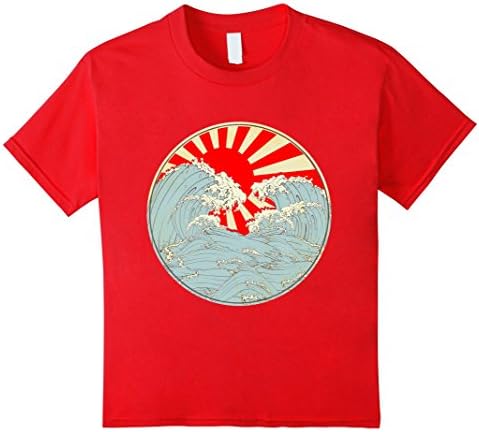 Kids Japanese T Shirt - The Great Wave off Kanagawa Vintage Art 10 Red