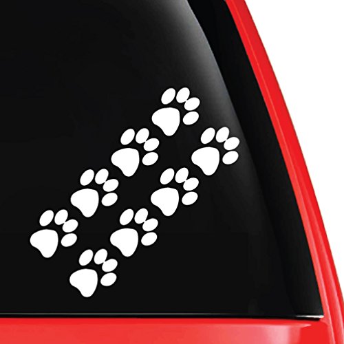 Cat Paw Prints Silhouette Decal Vinyl Car Laptop Sticker - EvolveFISH - White 3.5" x 5"