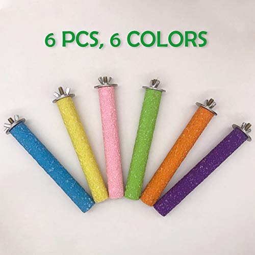 LiMio Bird Perch Parakeet Toys Conures Stand 6 PCS Rough Sand Wood Perch Parrot Cage Accessories
