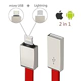 Micro USB and Lightning 2 in 1 Cable Data Transfer Charging Cord 3 Feet Red
